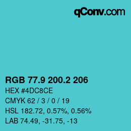 カラーコード: RGB 77.9 200.2 206 | qconv.com