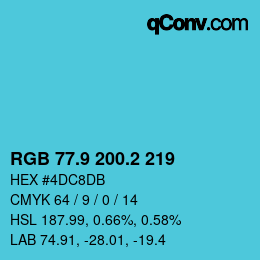 カラーコード: RGB 77.9 200.2 219 | qconv.com