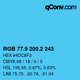 Farbcode: RGB 77.9 200.2 243 | qconv.com