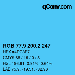 Color code: RGB 77.9 200.2 247 | qconv.com