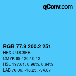 Farbcode: RGB 77.9 200.2 251 | qconv.com