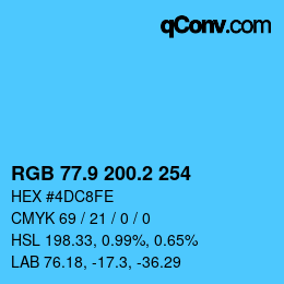 カラーコード: RGB 77.9 200.2 254 | qconv.com