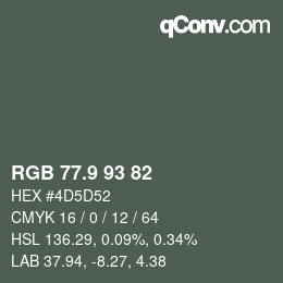 Color code: RGB 77.9 93 82 | qconv.com