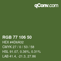 Color code: RGB 77 106 50 | qconv.com