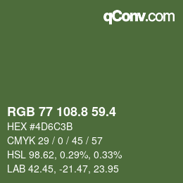 カラーコード: RGB 77 108.8 59.4 | qconv.com
