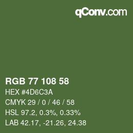 Color code: RGB 77 108 58 | qconv.com