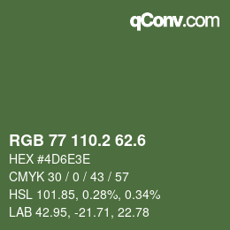 カラーコード: RGB 77 110.2 62.6 | qconv.com
