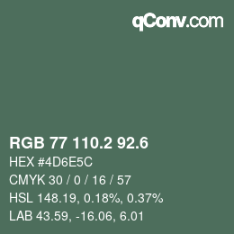 カラーコード: RGB 77 110.2 92.6 | qconv.com