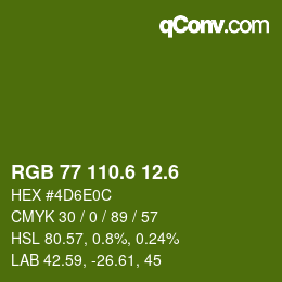 カラーコード: RGB 77 110.6 12.6 | qconv.com