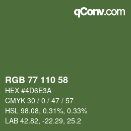 Color code: RGB 77 110 58 | qconv.com
