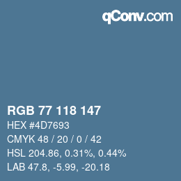 Color code: RGB 77 118 147 | qconv.com