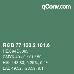 カラーコード: RGB 77 128.2 101.6 | qconv.com