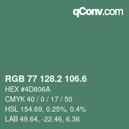 カラーコード: RGB 77 128.2 106.6 | qconv.com