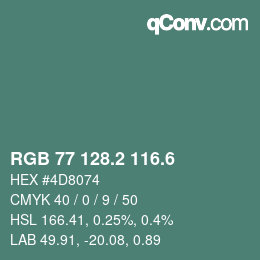 カラーコード: RGB 77 128.2 116.6 | qconv.com