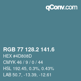 カラーコード: RGB 77 128.2 141.6 | qconv.com