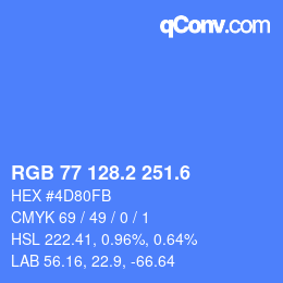 カラーコード: RGB 77 128.2 251.6 | qconv.com