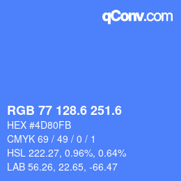 カラーコード: RGB 77 128.6 251.6 | qconv.com