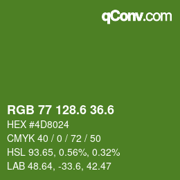 カラーコード: RGB 77 128.6 36.6 | qconv.com