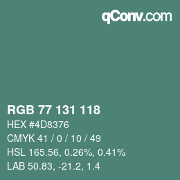 カラーコード: RGB 77 131 118 | qconv.com