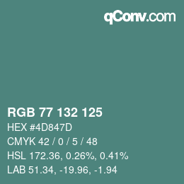 カラーコード: RGB 77 132 125 | qconv.com