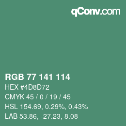 Color code: RGB 77 141 114 | qconv.com