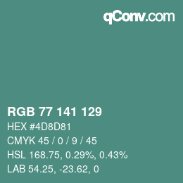Farbcode: RGB 77 141 129 | qconv.com