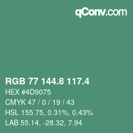 カラーコード: RGB 77 144.8 117.4 | qconv.com