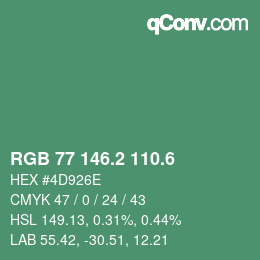 カラーコード: RGB 77 146.2 110.6 | qconv.com