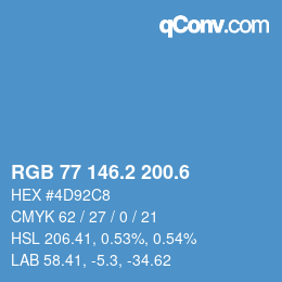 カラーコード: RGB 77 146.2 200.6 | qconv.com