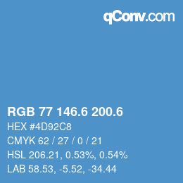 カラーコード: RGB 77 146.6 200.6 | qconv.com