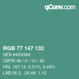 Color code: RGB 77 147 132 | qconv.com