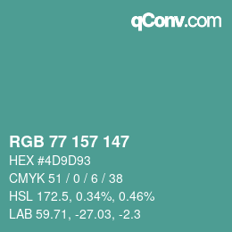 カラーコード: RGB 77 157 147 | qconv.com