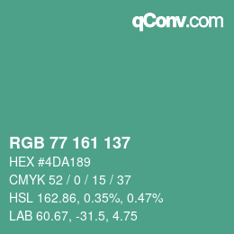 Código de color: RGB 77 161 137 | qconv.com