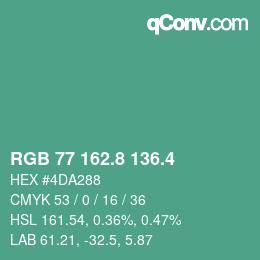 カラーコード: RGB 77 162.8 136.4 | qconv.com