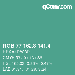 カラーコード: RGB 77 162.8 141.4 | qconv.com