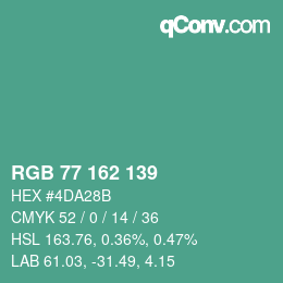 Color code: RGB 77 162 139 | qconv.com