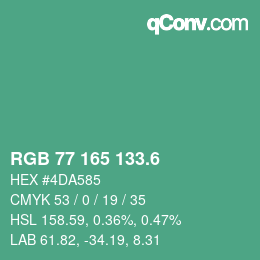 カラーコード: RGB 77 165 133.6 | qconv.com