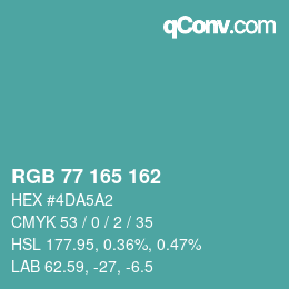 Color code: RGB 77 165 162 | qconv.com