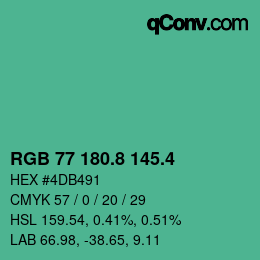 カラーコード: RGB 77 180.8 145.4 | qconv.com