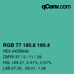 カラーコード: RGB 77 180.8 160.4 | qconv.com