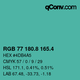 カラーコード: RGB 77 180.8 165.4 | qconv.com