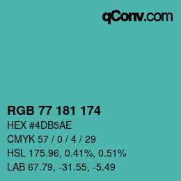 カラーコード: RGB 77 181 174 | qconv.com