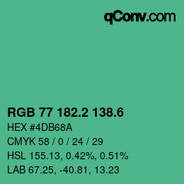 カラーコード: RGB 77 182.2 138.6 | qconv.com
