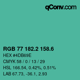 カラーコード: RGB 77 182.2 158.6 | qconv.com