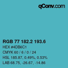 カラーコード: RGB 77 182.2 193.6 | qconv.com