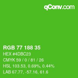 Color code: RGB 77 188 35 | qconv.com