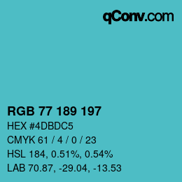 Farbcode: RGB 77 189 197 | qconv.com