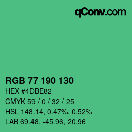 颜色代码: RGB 77 190 130 | qconv.com