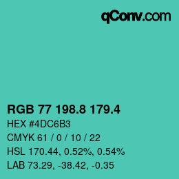 カラーコード: RGB 77 198.8 179.4 | qconv.com