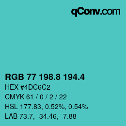 カラーコード: RGB 77 198.8 194.4 | qconv.com